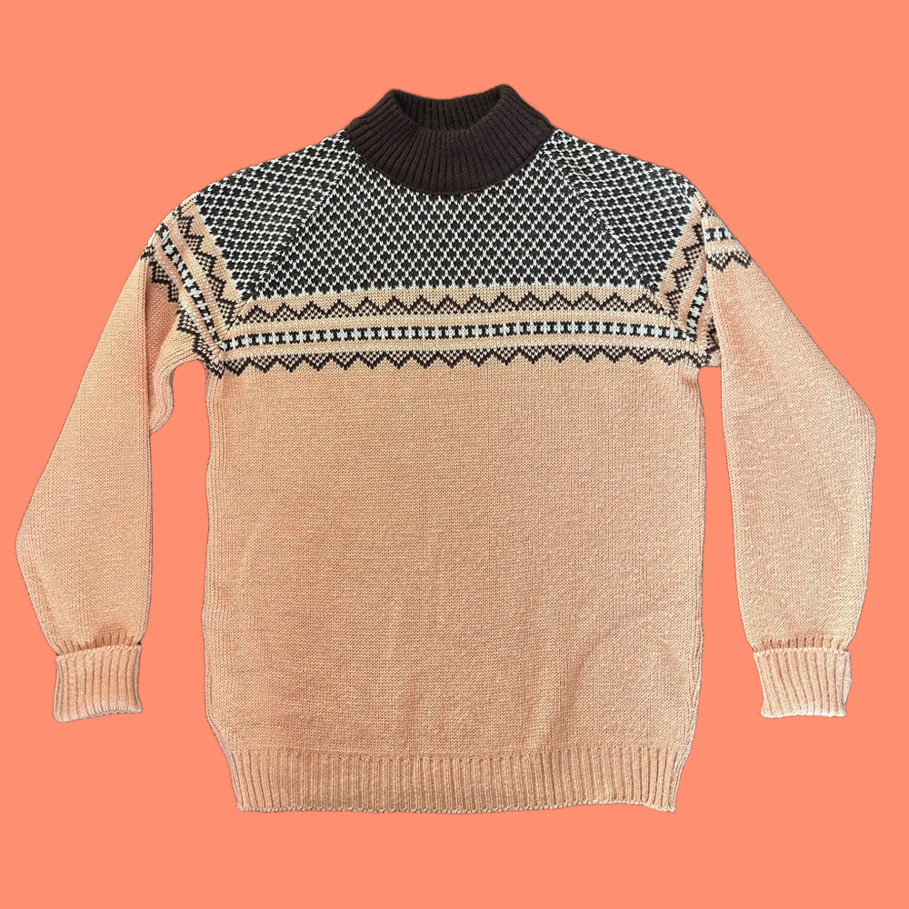 Vintage Parkhurst crew neck knitted wool and acrylic brown and peach sweater